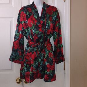 Victoria's Secret VINTAGE Robe red black green floral Gold label Sz OS One Size